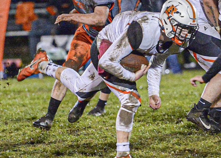 Richwood’s Cooper Donahue picks up yards against Summers County in Hinton. (F. Brian Ferguson).