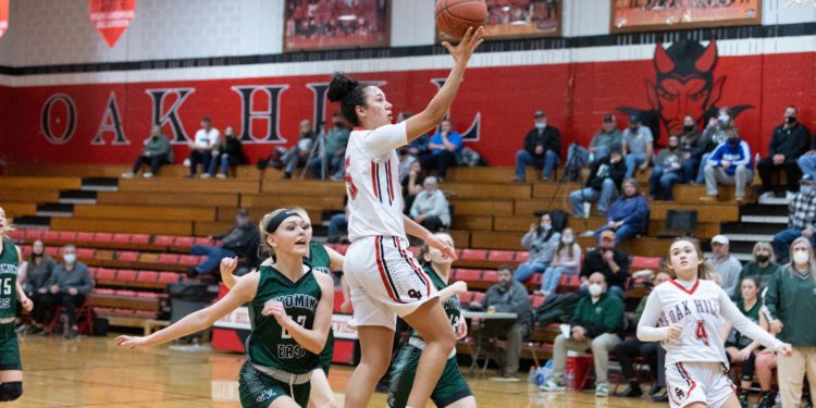 File Photo by Tine Laney 

Oak Hill's Samiah Lynch puts up a shot against Wyoming East on Feb. 5