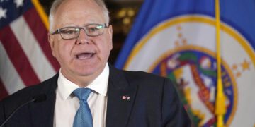 FILE - Minnesota Gov. Tim Walz speaks to the media, Nov. 9, 2022, in St. Paul, Minn. (AP Photo/Abbie Parr, File)