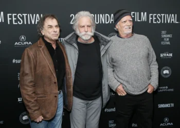 FILE - Mickey Hart, from left, Bob Weir, and Bill Kreutzmann pose at the premiere of "Long Strange Trip," a documentary about the Grateful Dead rock group, during the 2017 Sundance Film Festival on
Monday, Jan. 23, 2017, in Park City, Utah. (Photo by Danny Moloshok/Invision/AP, File)