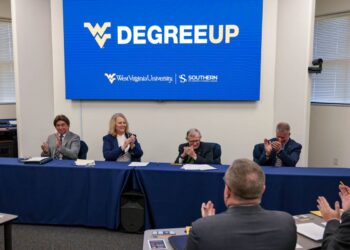 WU officially launched WVU Degree Up - a program designed to streamline WVU System transfer opportunities for community and technical college students starting at Southern West Virginia Community and Technical College - in Logan Wednesday (Nov.
13). (WVU Photo/Ryan Couch)