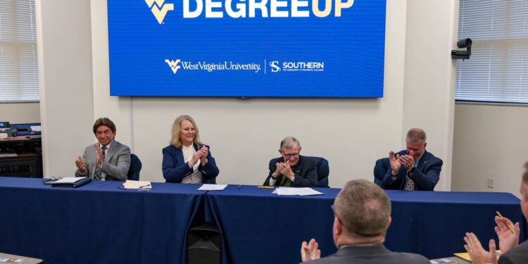 WU officially launched WVU Degree Up - a program designed to streamline WVU System transfer opportunities for community and technical college students starting at Southern West Virginia Community and Technical College - in Logan Wednesday (Nov.
13). (WVU Photo/Ryan Couch)