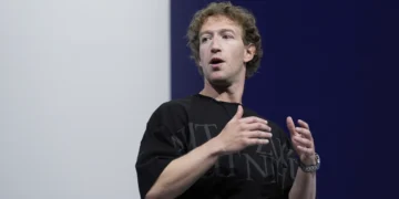 Mark Zuckerberg talks about the Orion AR glasses during the Meta Connect conference on Sept. 25, 2024, in Menlo Park, Calif. (AP Photo/Godofredo A. Vásquez, File)